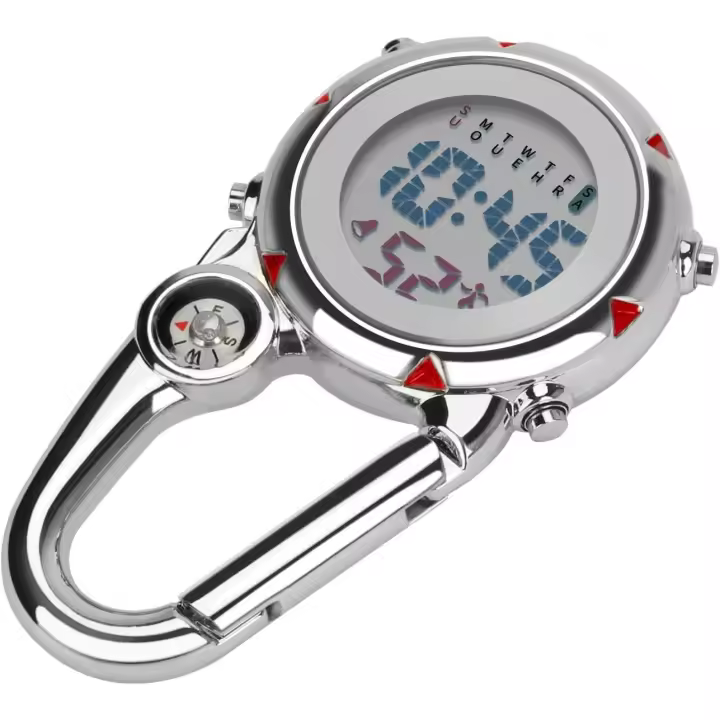 Mosquetón Reloj Clip en mosquetón Reloj de tiempo multicuional Reloj digital luminous Sphere with Brújula para médicos - 1