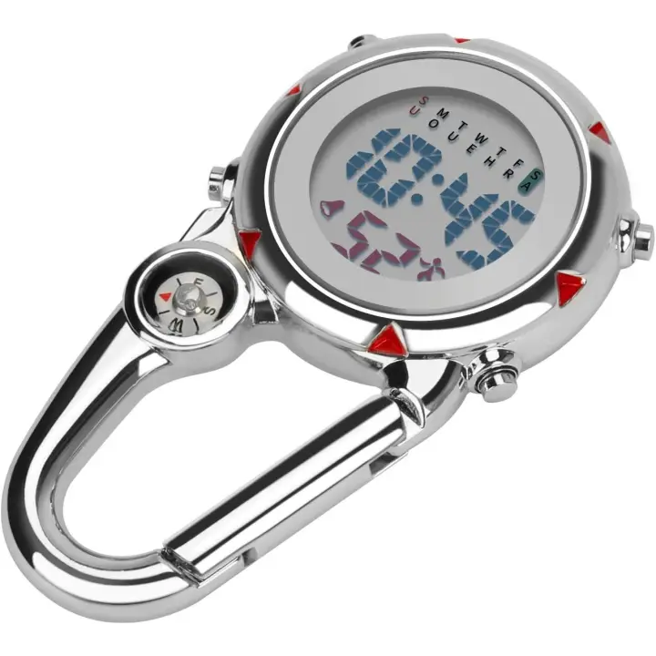 Mosquetón Reloj Clip en mosquetón Reloj de tiempo multicuional Reloj digital luminous Sphere with Brújula para médicos - 1