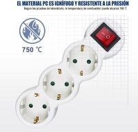 3 en 1 Adaptador Plano con Interruptor y Tres Enchufes Schuko, hasta 3680W, 16A, 250V, Blanco.EXTRASTAR - details 2