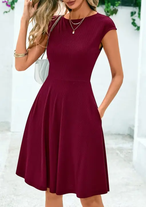 Vestido Sin Mangas De Color Puro Elegante Y Sencillo Para Mujer Vestido De Moda Europea Y Americana 2025 Estilo Office Lady De Cintura Natural Y Longitud De Rodilla - 1