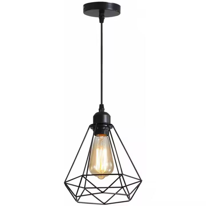 Lámpara colgante vintage de metal con luz de 60W E27 para sala de comedor loft restaurante café negro estilo retro interior - 1