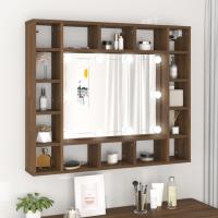 vidaXL Mueble con espejo y LED color 91x15x76,5 cm en color Roble Sonoma/Roble ahumado/Negro y más | almacenamiento funcional diseño moderno para baño dormitorio sala - details 3