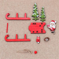 Modelo Pequeño De Adorno Navideño DIY De Madera Colores Sledo Decoración Con Ciervo Anciano Tirando De Un Carro Regalos Pequeños - details 1