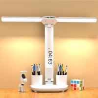 Lámpara De Mesa LED Doble Cabezal Multifuncional Plegable Con Calendario Y Reloj USB Para Lectura En La Habitación Luz De Noche Lateral - details 0