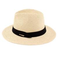 Kebedo Moda Sombrero Verano para Sol, Estilo Panamá, Sombrero Paja Hombre, Mujer con cinta decorativa para Playa, Piscina, Vacaciones, Montaña, Fiesta y Viaje, Diseño de ala Ancha Protección Solar, Talla Única ajustable Unisex Adulto, Beige - details 3
