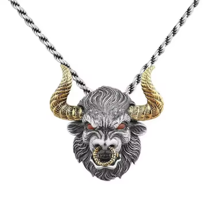 Collar De Cuerno De Toro Retro Y Domineante Para Hombres Accesorios De Motocicleta Punk Hip Hop Estilo Diabólico Y Cool - 1