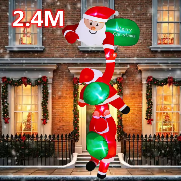 Inflable De Navidad 2.4M Tres Clausulas Subiendo Con Luz Interior De LED Decoración De Jardín Exterior Propiedades Navideñas De Tela - 1