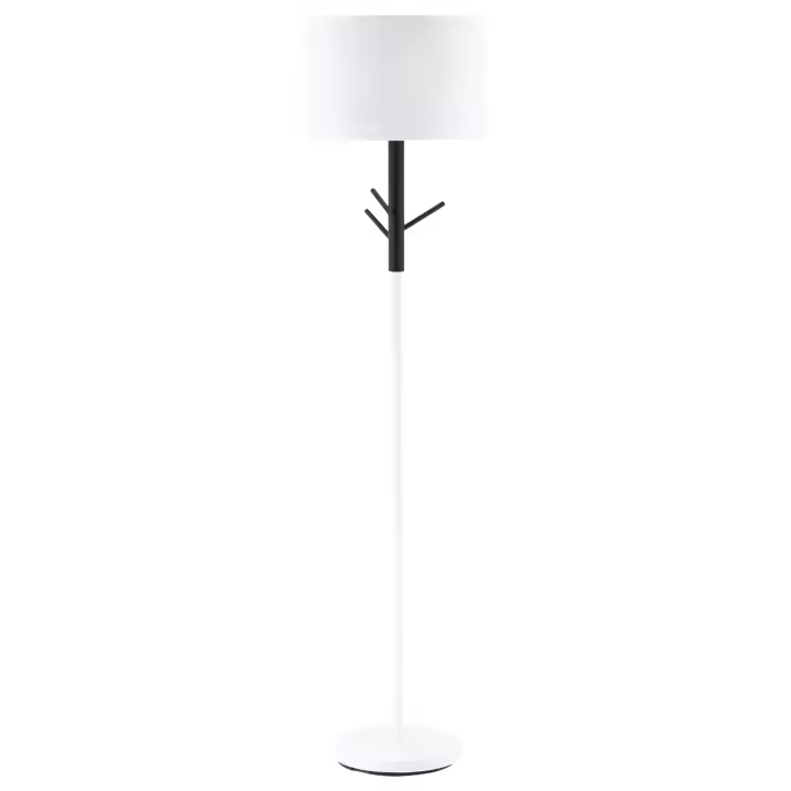 HOMCOM Lámpara de Pie con Ganchos para Colgar Ropa Sombreros Pantalla de Tela Casquillo E27 Máx. 40W e Interruptor de Pie Moderno para Salón Dormitorio Ø38x158 cm Blanco - 1