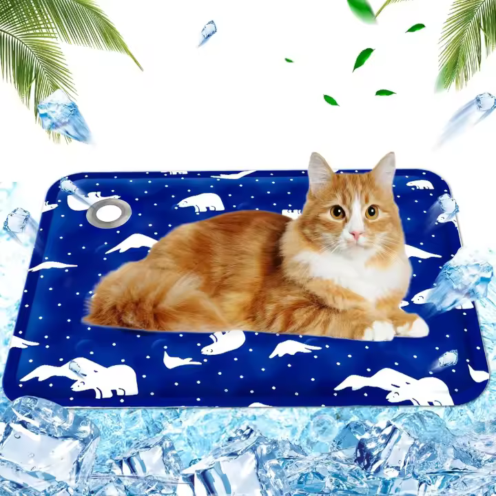 Alfombra Refrescante para Perros Gatos,Mascotas Alfombrilla Autoenfriante,Cama Refrescante Perro Inyección De Agua,Cama Gat Frio Animales Colchon Mascotas para Verano,40x50cm,M,Oso de hielo azul real - 1