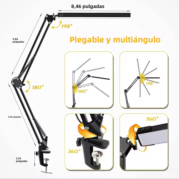 Lámpara De Escritorio LED Ajustable Con Braza Paseante Luz De Lectura Para Estudio Trabajo Noche Material ABS Y Aluminio - 1