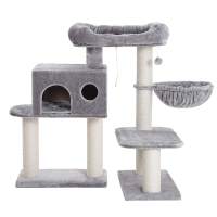 Rascador para gatos con plataforma, tumbona de cesta, cueva grande, postes gruesos de sisal, estable, en beige o gris - details 6