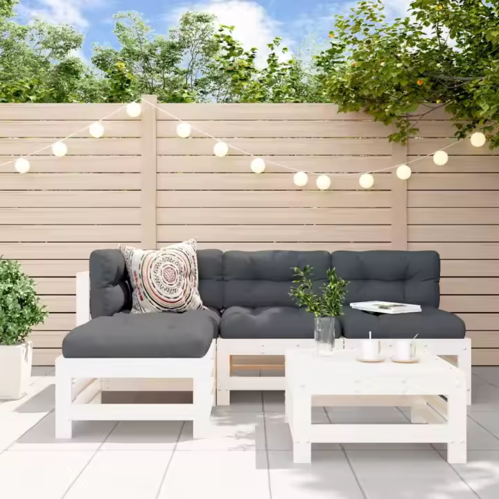 vidaXL Juego de sofás de jardín 5 piezas madera maciza de pino blanco - 1