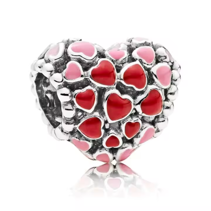Pandora Charm de Colgante en Plata de Ley Charm de Corazones Rojos y Rosados 796557ENMX，Incluye Caja Original - 1