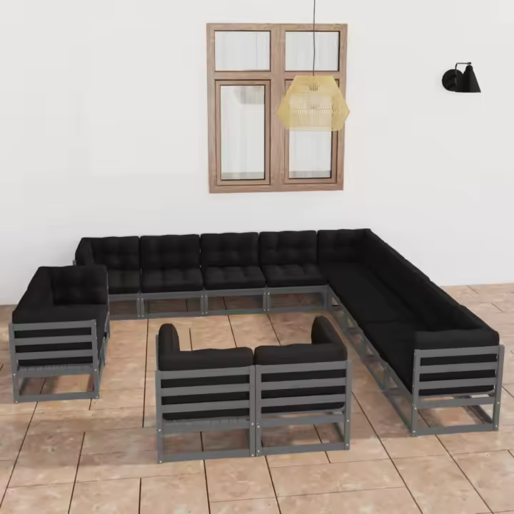 vidaXL Set de muebles de jardín 13 pzas con cojines madera pino gris - 1