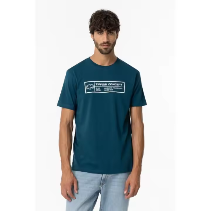 Tiffosi - Camiseta de Manga Corta para Hombre en Color Verde - Diseño Original con Logo Frontal - 1
