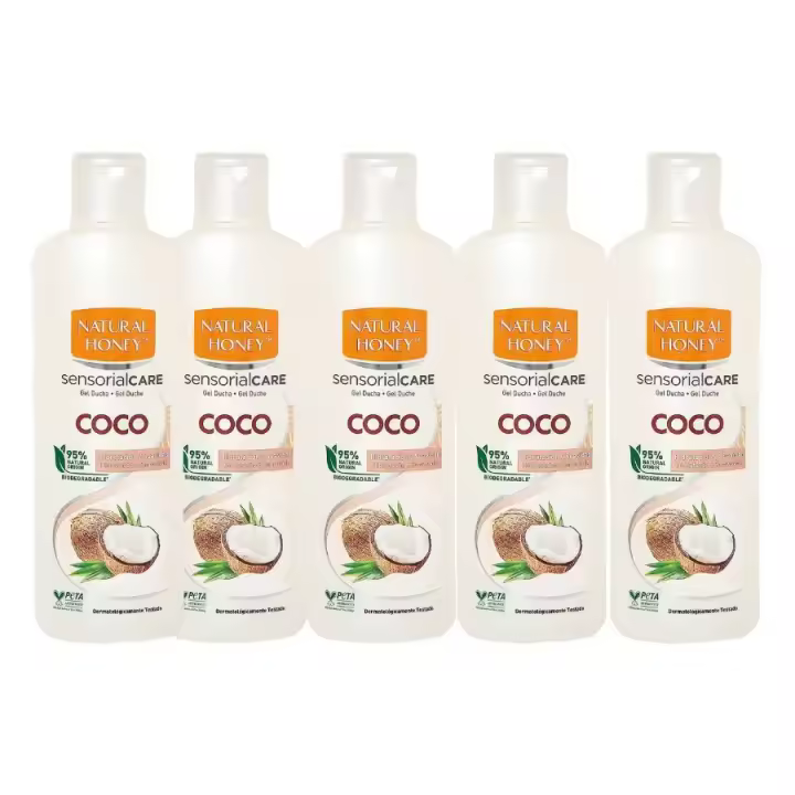 Pack x5 Natural Honey Gel de Ducha Coco 600 ml – Hidratación Intensa con Aroma Tropical 【ROUA】 - 1