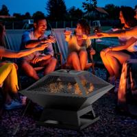 Outsunny Brasero Exterior de Acero Pozo de Fuego para Jardín Multifuncional con Protector de Chispas y Atizador para Barbacoa Hogueras en Terraza Camping 45x45x34 cm Negro - details 1