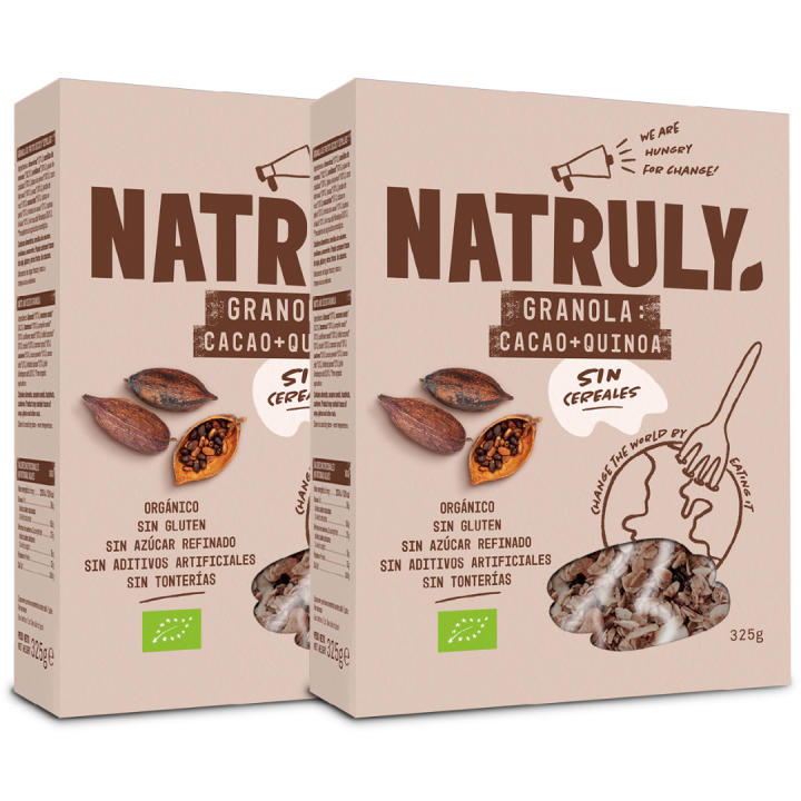 Natruly - Pack 2x, Granola de Cacao y Quinoa, BIO, 325g