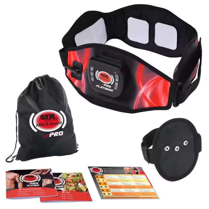 GYMFORM Cinturón de electroestimulación 360º ABS-A-ROUND, 9 programas, 99 niveles de intensidad, accesorios para brazos, piernas, Tonifica, Quemagrasas, Cintura de 100 cm a 140 cm - 1