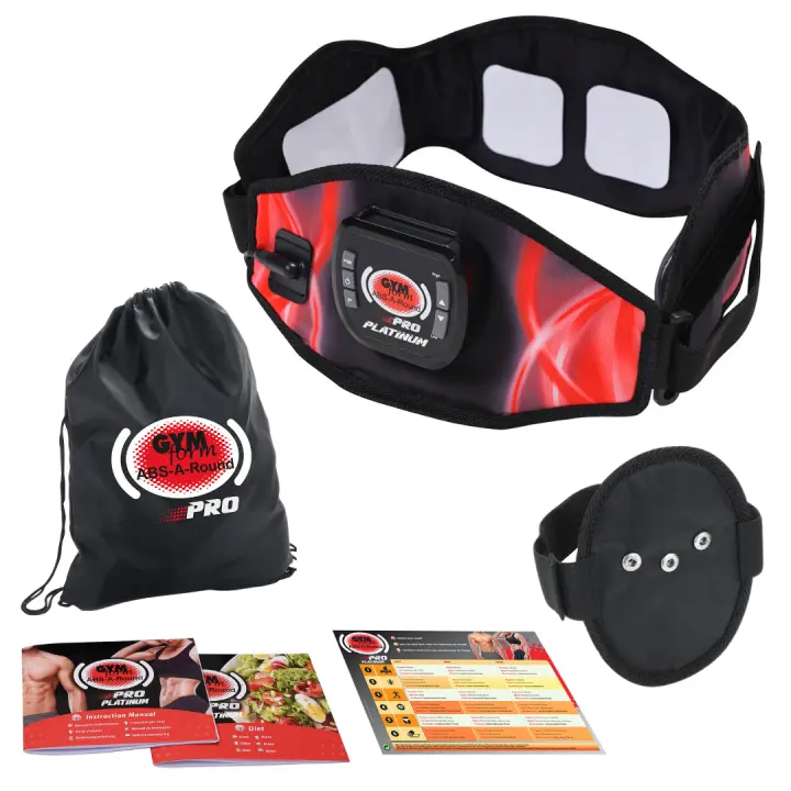 GYMFORM Cinturón de electroestimulación 360º ABS-A-ROUND, 9 programas, 99 niveles de intensidad, accesorios para brazos, piernas, Tonifica, Quemagrasas, Cintura de 100 cm a 140 cm - 1