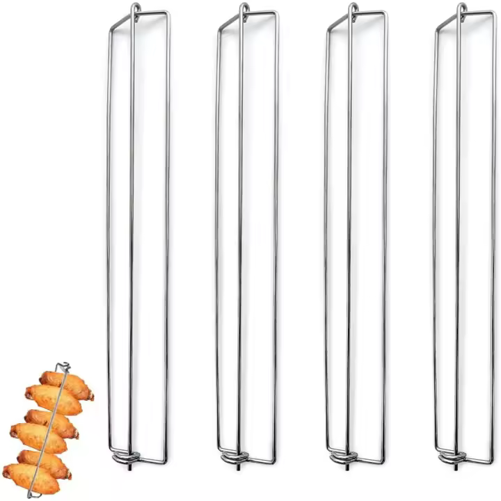 Tenedores para barbacoa de alitas de pollo, rieles para asar alitas de pollo, rieles para asar alitas de pollo, tenedor de parrilla de barbacoa de acero inoxidable reutilizable para picnics al aire libre y campamentos. - 1