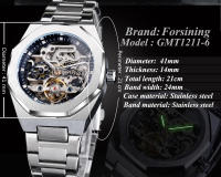 Reloj Automático Casual Forsining Para Hombre Con Diamante 3D Esqueleto Hueco Luminoso Militar Torbillón De Acero Inoxidable - details 2