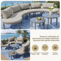 Conjunto de muebles de Jardín (5 plazas), 2 mesas de Centro con Cristal Templado, Estructura de Hierro galvanizado, muebles de Jardín con muebles de asiento y almohadones grises, elegant SOFA Redondo - details 1