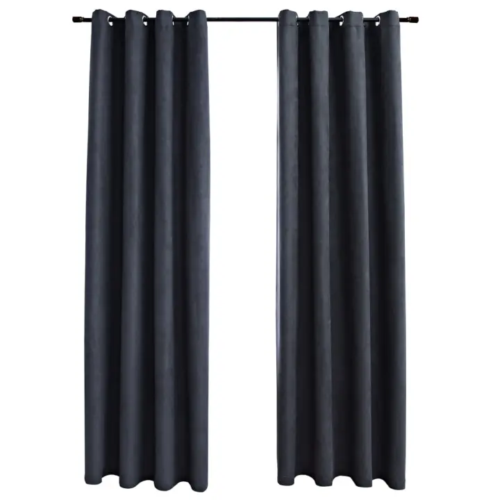 vidaXL Cortinas Opacas con Anillas de Metal (2 unidades) Antracita Decoración Dimensiones 140 x 175 cm, 140 x 245 cm, 140 x 225 cm - 1