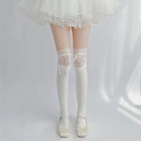 Medias Largas De Veludo Con Encaje Blanco Y Cinta Para Mujer Estilo Lolita Calf Socks Lindas Y Dulces Medias De Pierna Media - details 3