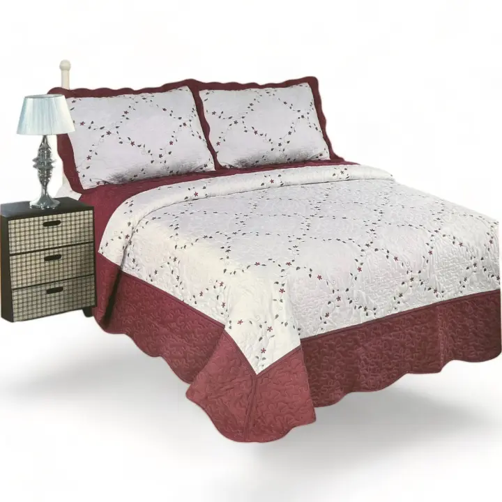 KingnetStore - Colcha Bouti Bordada Acolchada, Colcha Cubre Cama 100% Poliéster. Fina, Extra Suave y Ligera. Ideal para Primavera Verano Entretiempo, Con Funda Cojín Almohada, Elegancia y Suavidad con un Diseño Floral. Para Cama de 90 105 135 150 CM - 1