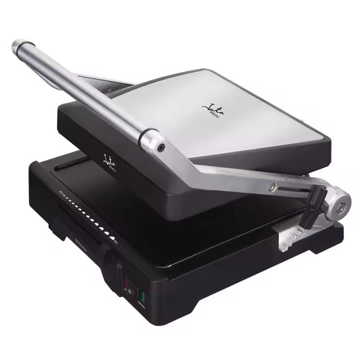 JATA GR1100 - Parrilla eléctrica y grill con placas mixtas antiadherentes de 27,5 x 24 cm. Cocina todo tipo de alimentos. Tapa superior ajustable. 6 posiciones. 2000 W. Apertura 180º - 1