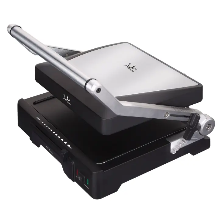 JATA GR1100 - Parrilla eléctrica y grill con placas mixtas antiadherentes de 27,5 x 24 cm. Cocina todo tipo de alimentos. Tapa superior ajustable. 6 posiciones. 2000 W. Apertura 180º - 1