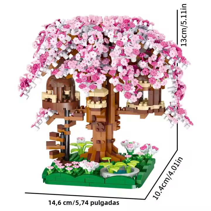 Juguete De Construcción De Bloques Arbolado De Cerezo Rosa Y Arcoíris Casa De Juegos Para Niños Y Niñas Edad Recomendada 6-12 Años Material ABS Sin Baterías Origen China - 1