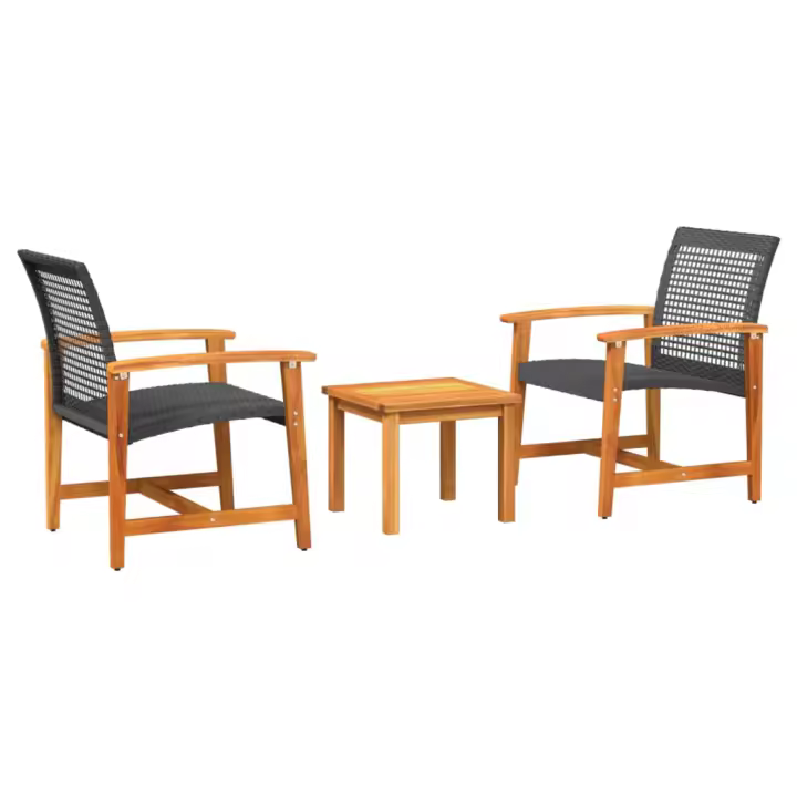 vidaXL Juego de bistro de 3 piezas ratán PE y madera de acacia Negro, Gris, Beige Conjunto Terraza Muebles Jardín Exterior Juego de Muebles de jardín Mueble Jardín Exterior Muebles de Salon Exterior - 1