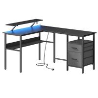 Escritorio Esquinero en Forma de L para Juegos - Con Luces LED, Tomas de Corriente, Soporte de Monitor y 2 Cajones, Fácil de Montar, Ideal para Oficina en Casa - details 8