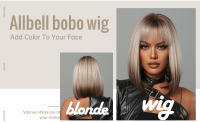 Pelucas Sintéticas Cortas Y Rectas Para Mujeres De Color Rubio a Marrón Ombre Con Flequillo Peluca Bob Resistente Al Calor Para Cosplay Diario Y Fiestas Falso Cabello Tamaño Promedio - details 0