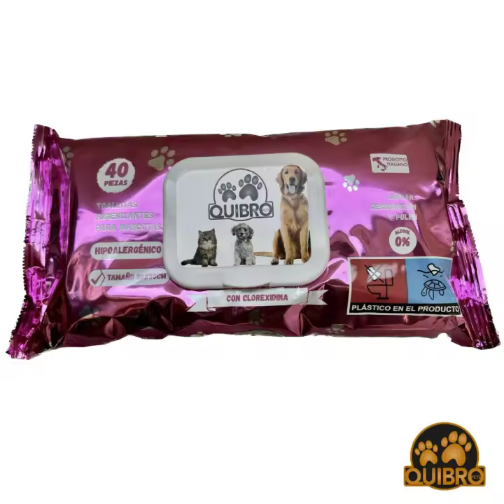 Quibropets Toallitas Higienizantes para Perros, Gatos y Cachorros con Fragancia Clorexidina. Cuidado de la Piel de Mascotas - 1