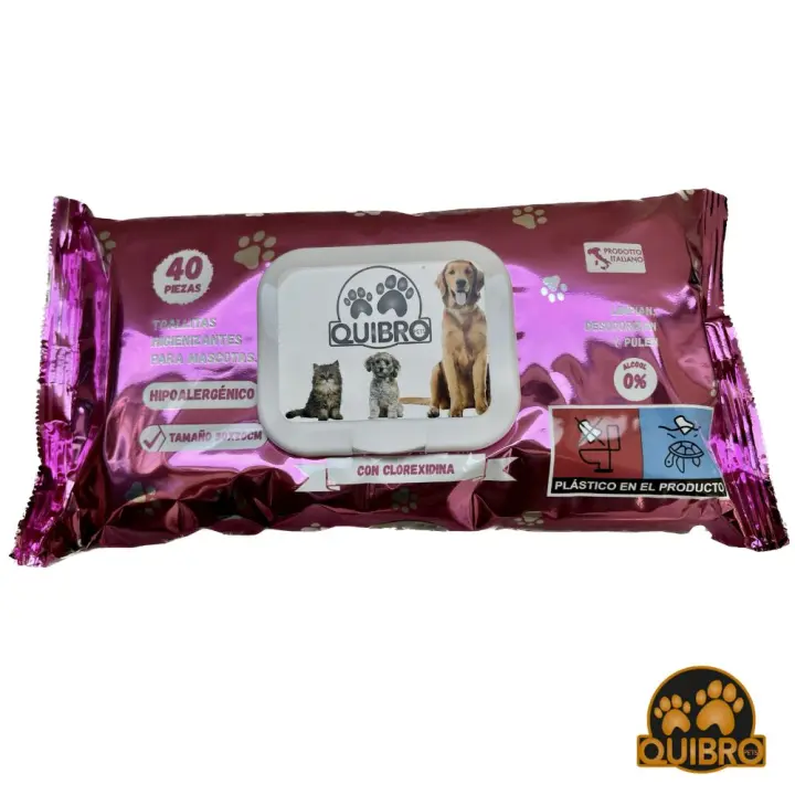 Quibropets Toallitas Higienizantes para Perros, Gatos y Cachorros con Fragancia Clorexidina. Cuidado de la Piel de Mascotas - 1