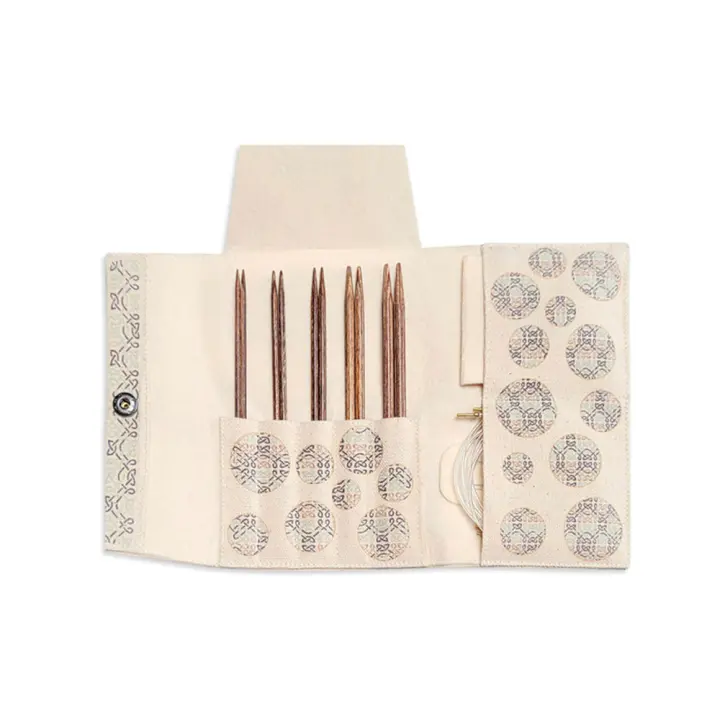 PONY - 49156 Estuche de agujas circular intercambiable de 3 maderas de 14cm con 5 agujas de los tamaños 3, 3,50, 4, 5 y 6,00mm con 4 cables ( 1 cable 60cm, 2 cables 80cm, 1 cable 100cm con ajuste Glydon) - 1