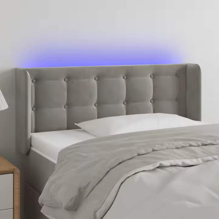 vidaXL Cabecero con LED de terciopelo gris claro 83x16x78/88 cm - 1