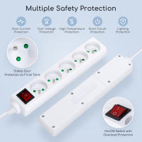 Aigostar Regleta alargador de 5 Tomas con Interruptor y Protección Infantil, 1.5/3/5 M, Blanco, 16A 250V - details 1
