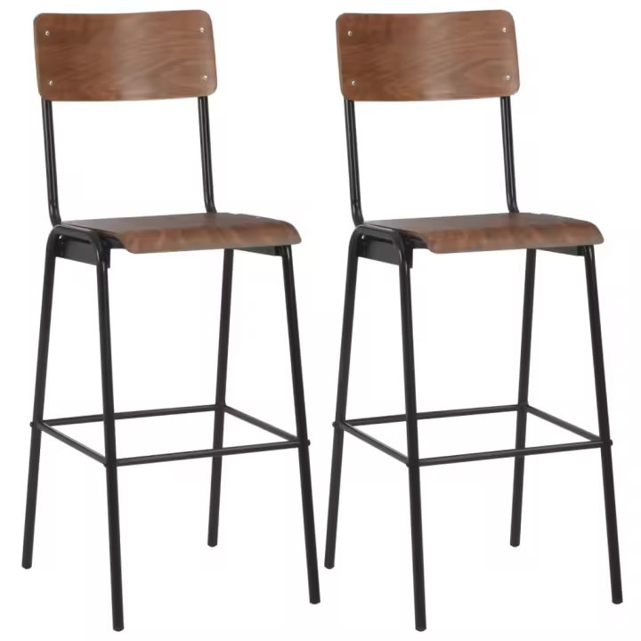 vidaXL Taburetes de cocina 2 uds madera contrachapada y acero marrón - 1