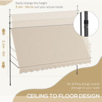Outsunny Toldo Manual Retráctil 3,5x1,2 m Toldo Exterior Terraza Enrollable Altura Ajustable con Manivela 210-300 cm Sin Taladro Protección UV30+ para Balcón Jardín - details 3