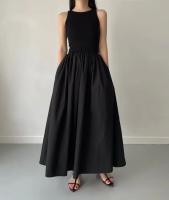 Nuevo Vestido Largo Elegante Y Sencillo Para Mujer En Color Negro Con Cuello Redondo Y Cintura Alta Estilo Moda Casual De Verano Sin Mangas - details 10