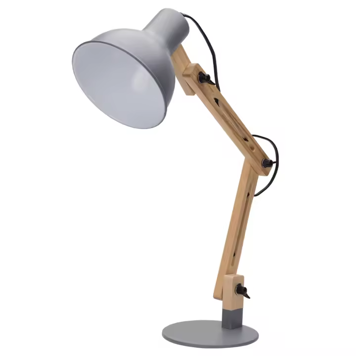 Aigostar Lámpara de Escritorio Retro con Brazo Articulado Giratorio, Flexo Escritorio Vintage E27, Lámpara de Mesa Ajustable de Madera para Oficina, Sala, Estudio y Dormitorio - Blanco - 1