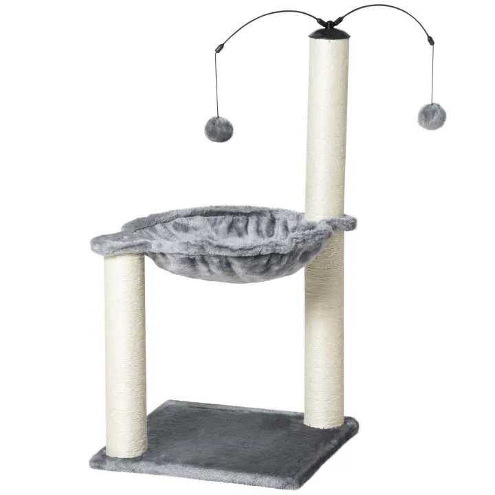 PawHut Rascador con Hamaca Árbol para Gatos Árbol Trepador para Gatos con Bola Giratoria Gris 39,5x39,5x83 cm - 1