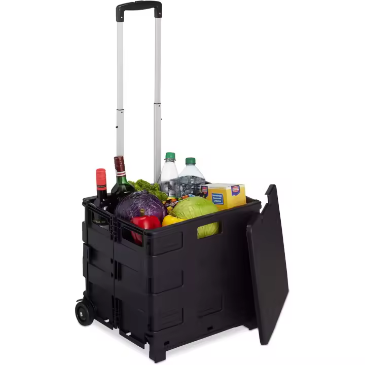 GREAT AIGOO Carro de Compras Plegable con Ruedas, 99 cm de Alto, 38 cm de Ancho, Caja de Almacenamiento Portátil, Negro - 1