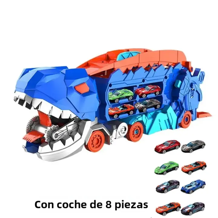 Modelo De Coche Dinosauro Triceratops Desplazable Para Niños Juguete Educativo De Plástico ABS Con Carretera Plegable Y Retroceso - 1