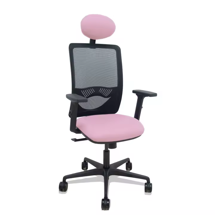 Silla Zulema sincro malla negra asiento bali rosa brazos 2D ruedas 65mm cabecero - 1