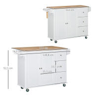 HOMCOM Carro de Cocina con Ruedas Carrito de Servicio con Encimera Extendida 3 Cajones 1 Armario con Estante Ajustable Interior Barra de Colgar y Especiero 128,8x75,5x92,5 cm Blanco - details 2